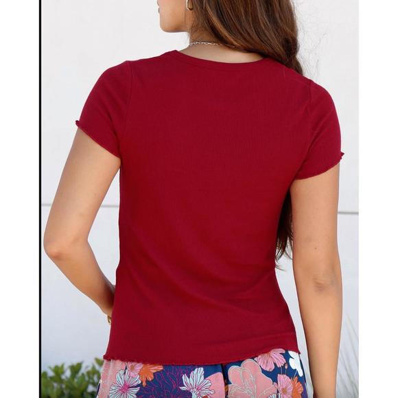 NEW GRACE AND LACE fitted ribbed tee in ruby - Picture 2 of 3